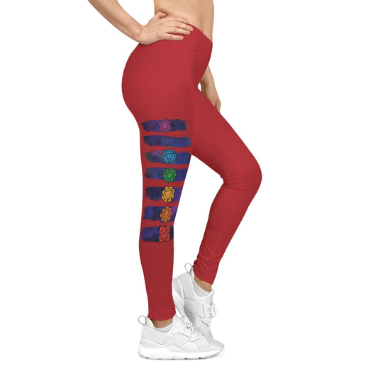 Chakra Galaxy Brushstroke Leggings - Dark Red