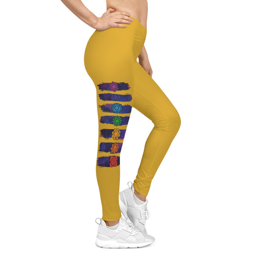 Chakra Galaxy Brushstroke Leggings - Mustard