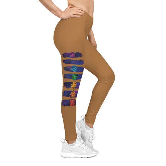 Chakra Galaxy Brushstroke Leggings - Light Brown